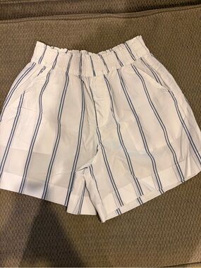 Aerie White Shorts with Blue Stripes